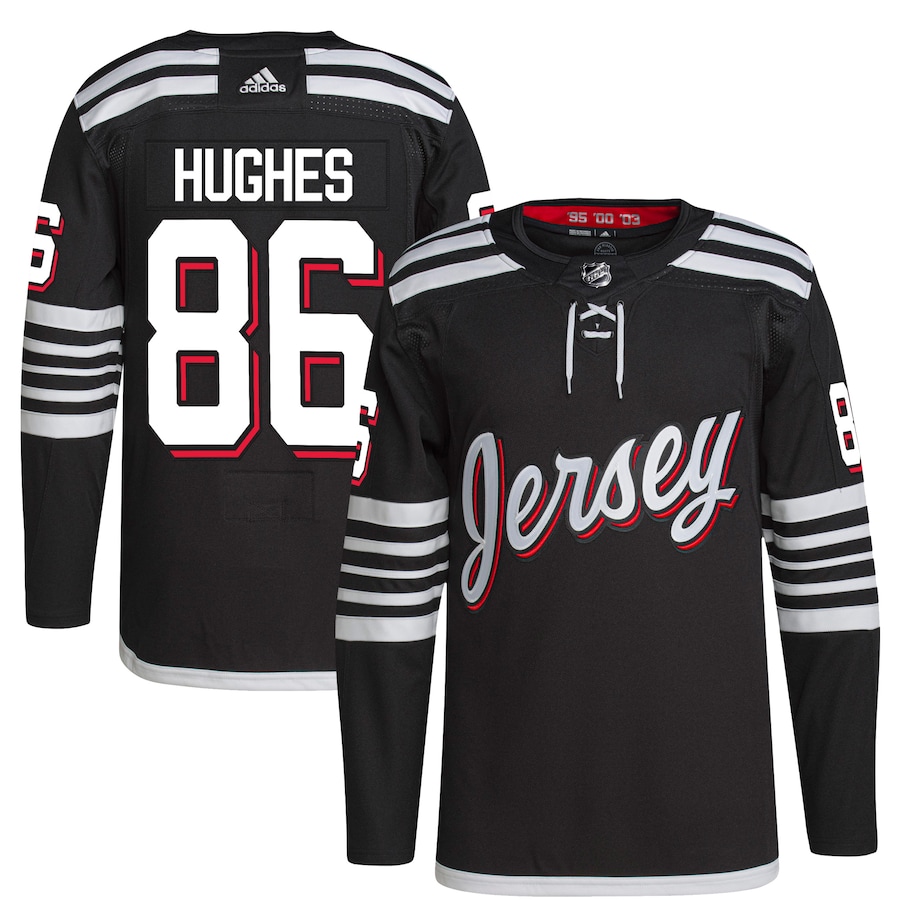 Men's New Jersey Devils Jack Hughes adidas Black Alternate Primegreen Authentic Pro Player Jersey