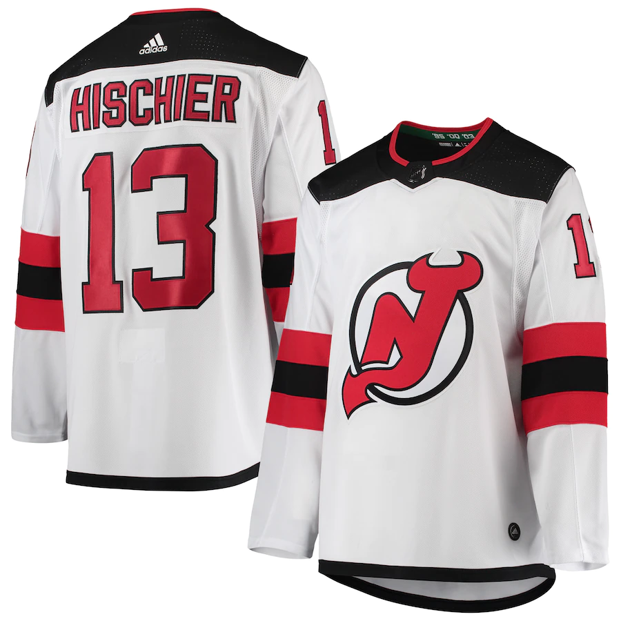 Men's New Jersey Devils Nico Hischier adidas White Away Authentic Player Jersey