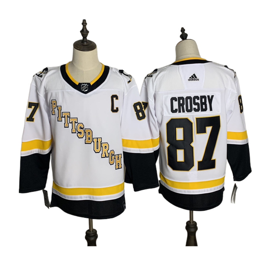 Men's Pittsburgh Penguins Sidney Crosby White Away Captain Patch Authentic Player Jersey