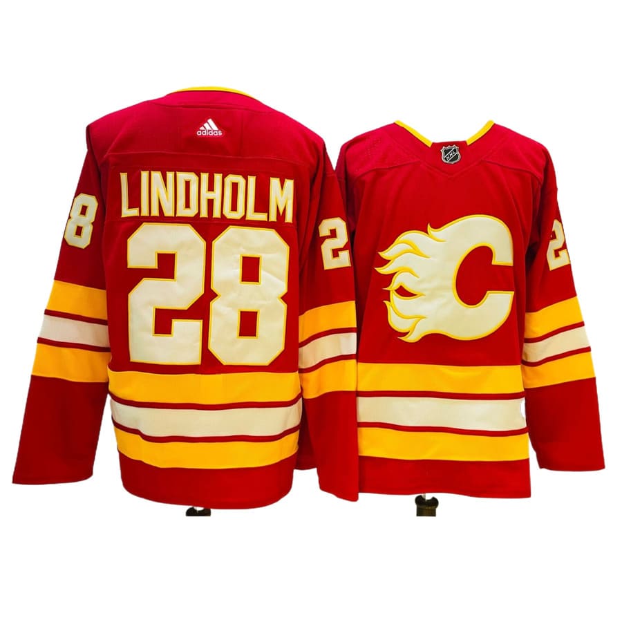 Men's Calgary Flames Elias Lindholm Red Home Authentic Player Jersey