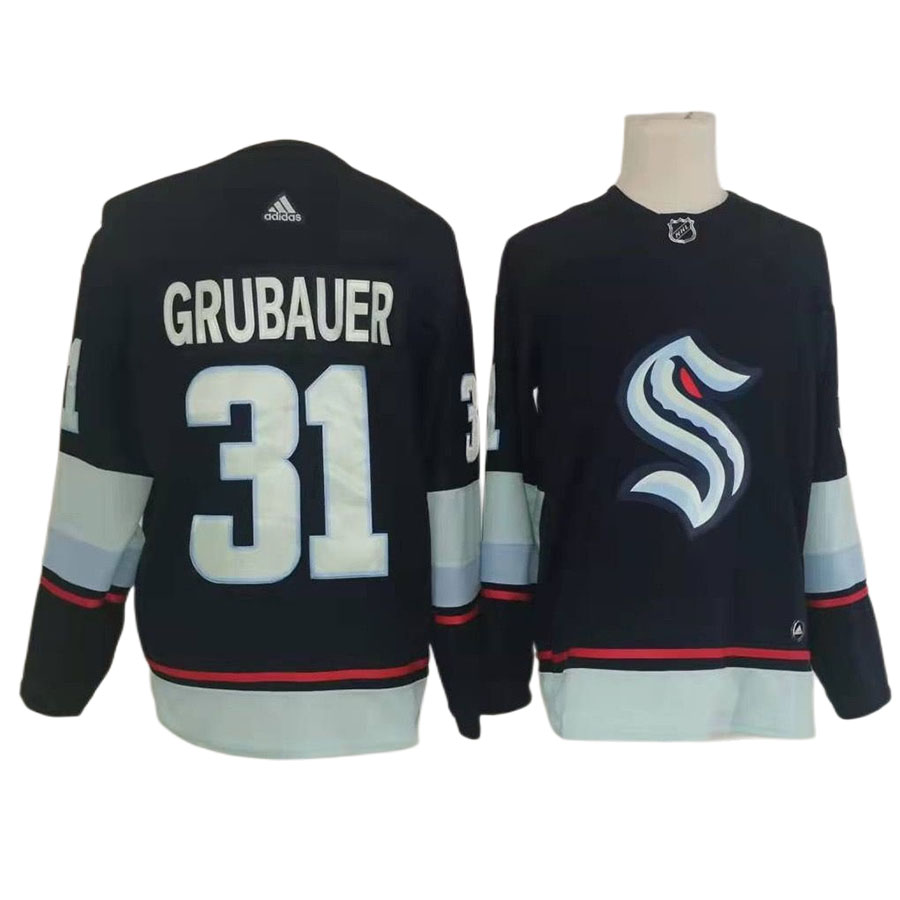 Men's Seattle Kraken Philipp Grubauer Navy Home Authentic Primegreen Player Jersey