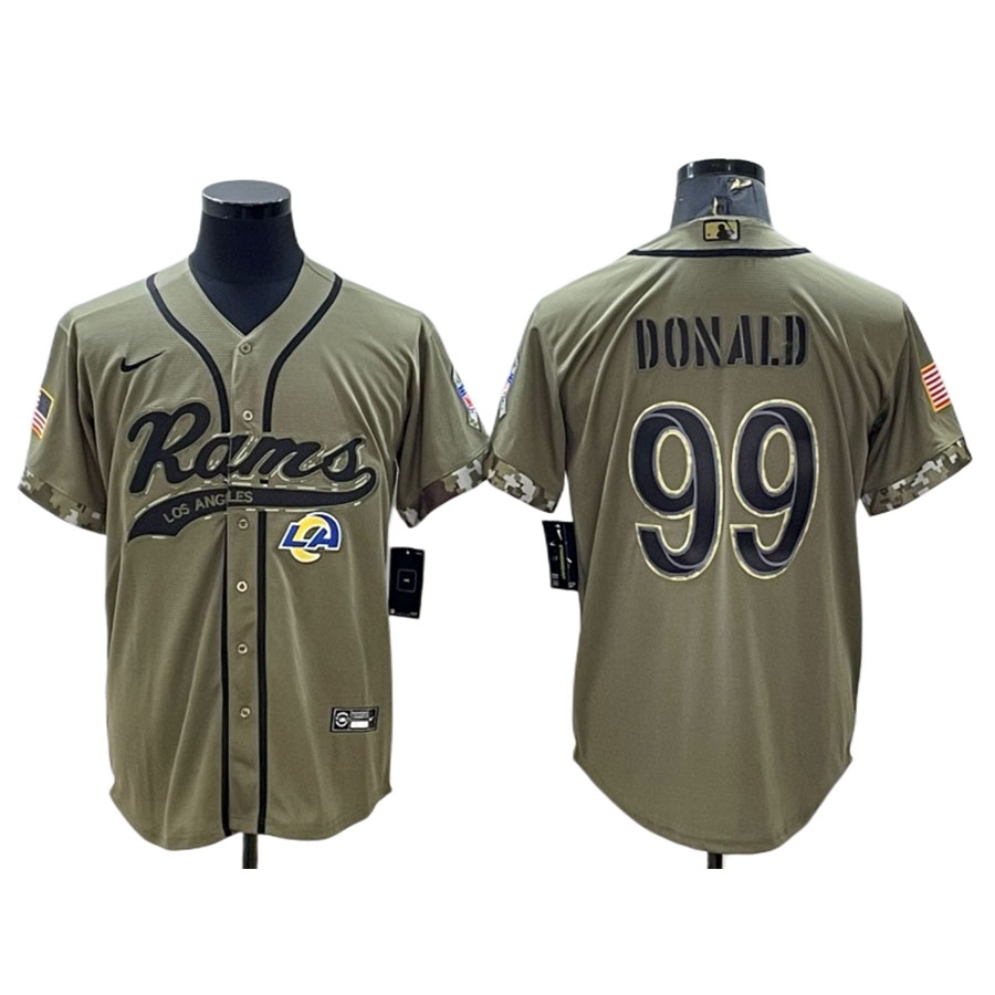 Men's Los Angeles Rams Aaron Donald Olive Salute to Service Baseball Jersey