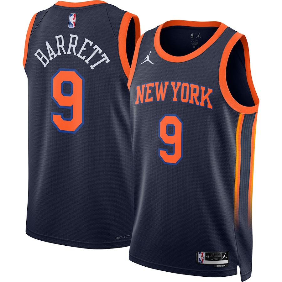 Men's New York Knicks RJ Barrett Navy 2022-2023 Swingman Jersey - Statement Edition
