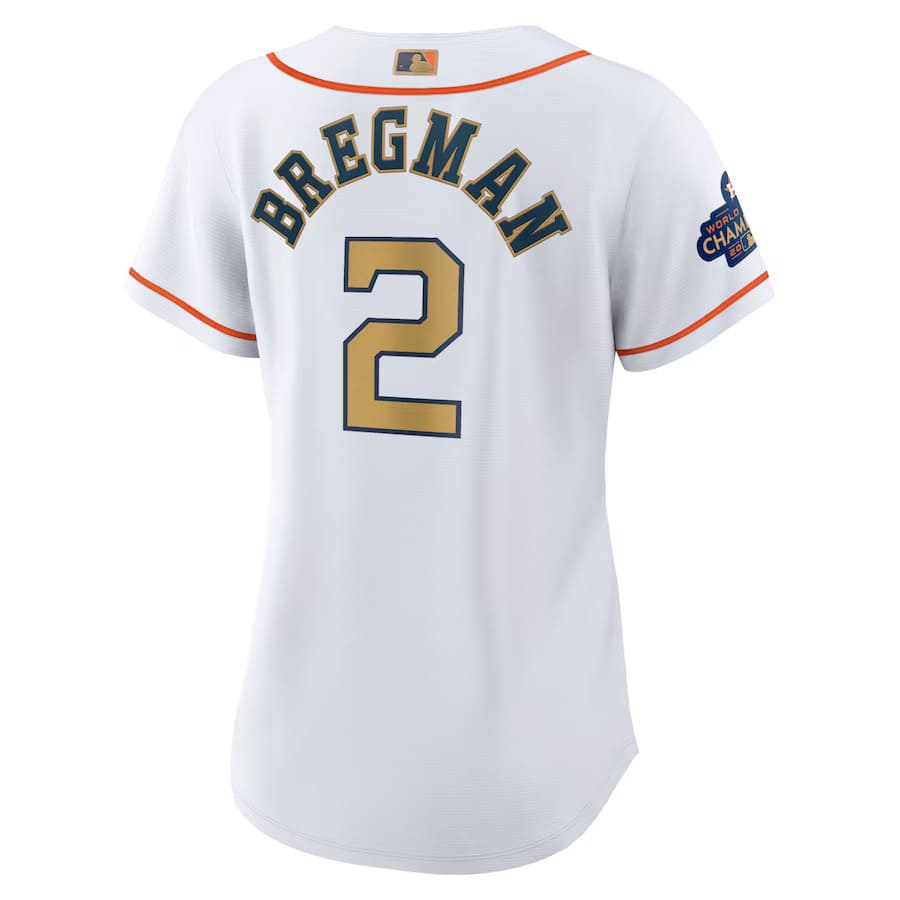 Womens Houston Astros Alex Bregman White Gold 2023 Gold Collection Replica Player Jersey