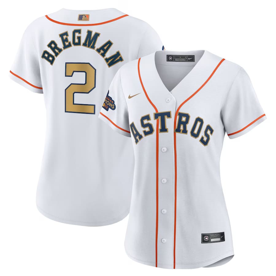 Womens Houston Astros Alex Bregman White Gold 2023 Gold Collection Replica Player Jersey