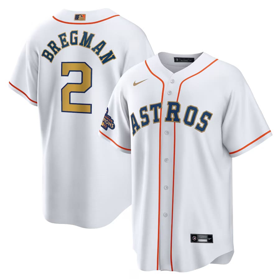 Mens Houston Astros Alex Bregman White Gold 2023 Gold Collection Replica Player Jersey