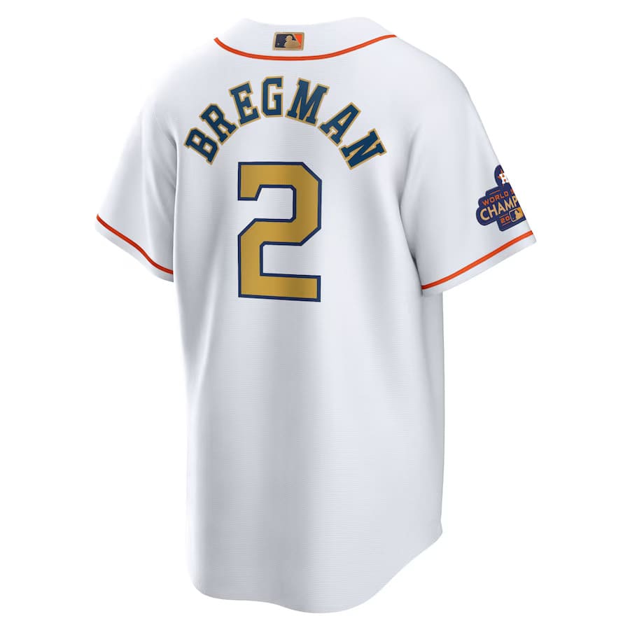 Mens Houston Astros Alex Bregman White Gold 2023 Gold Collection Replica Player Jersey