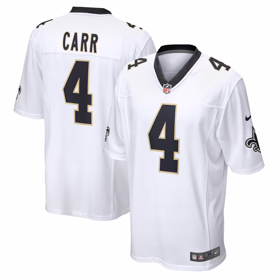 Men's New Orleans Saints Derek Carr White Game Player Jersey