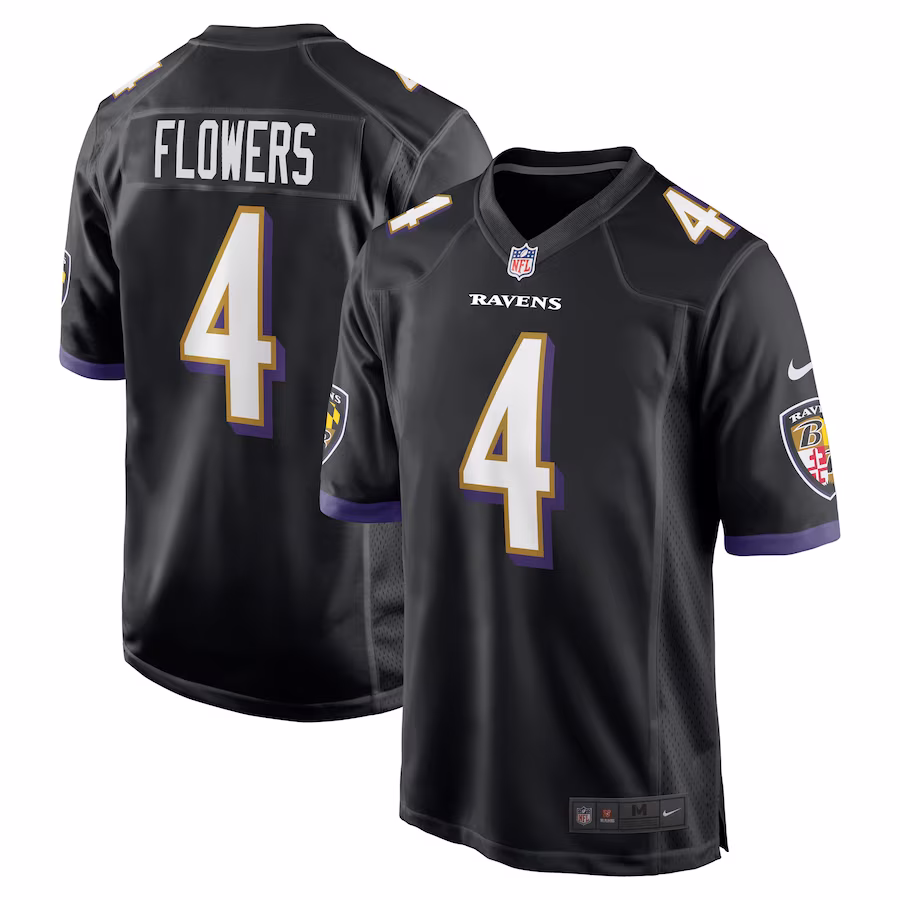 Men's Baltimore Ravens Zay Flowers Black Team Game Jersey