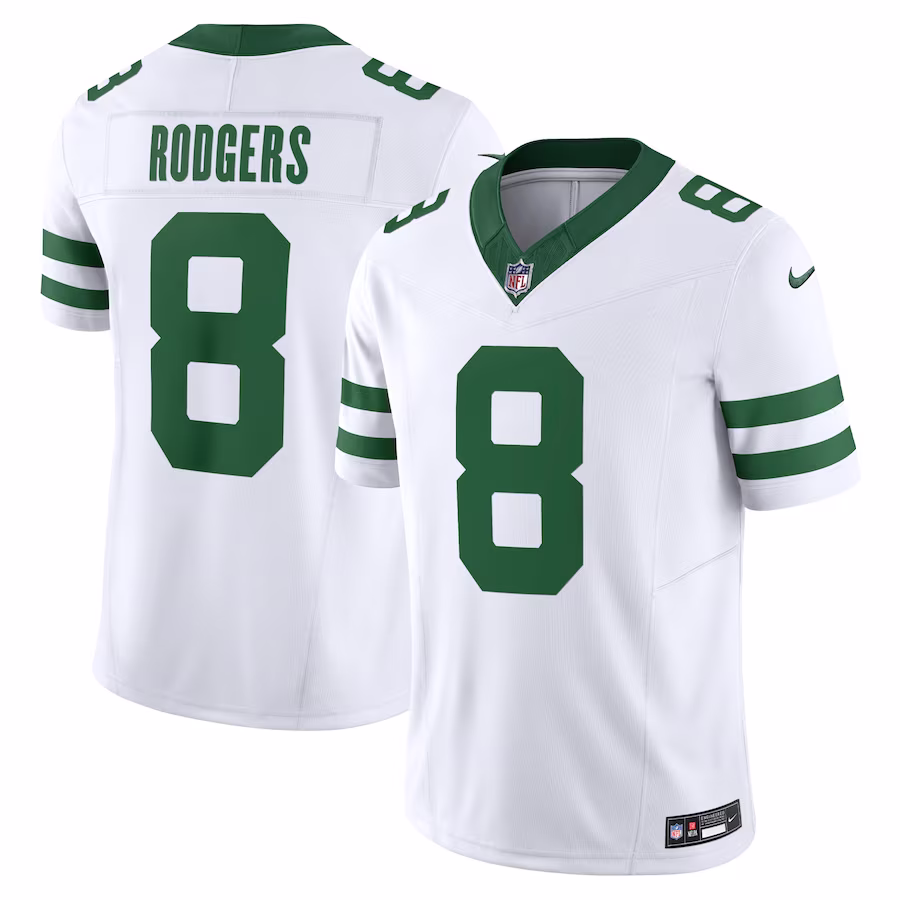 Men's New York Jets Aaron Rodgers White Legacy Vapor F.U.S.E. Limited Jersey
