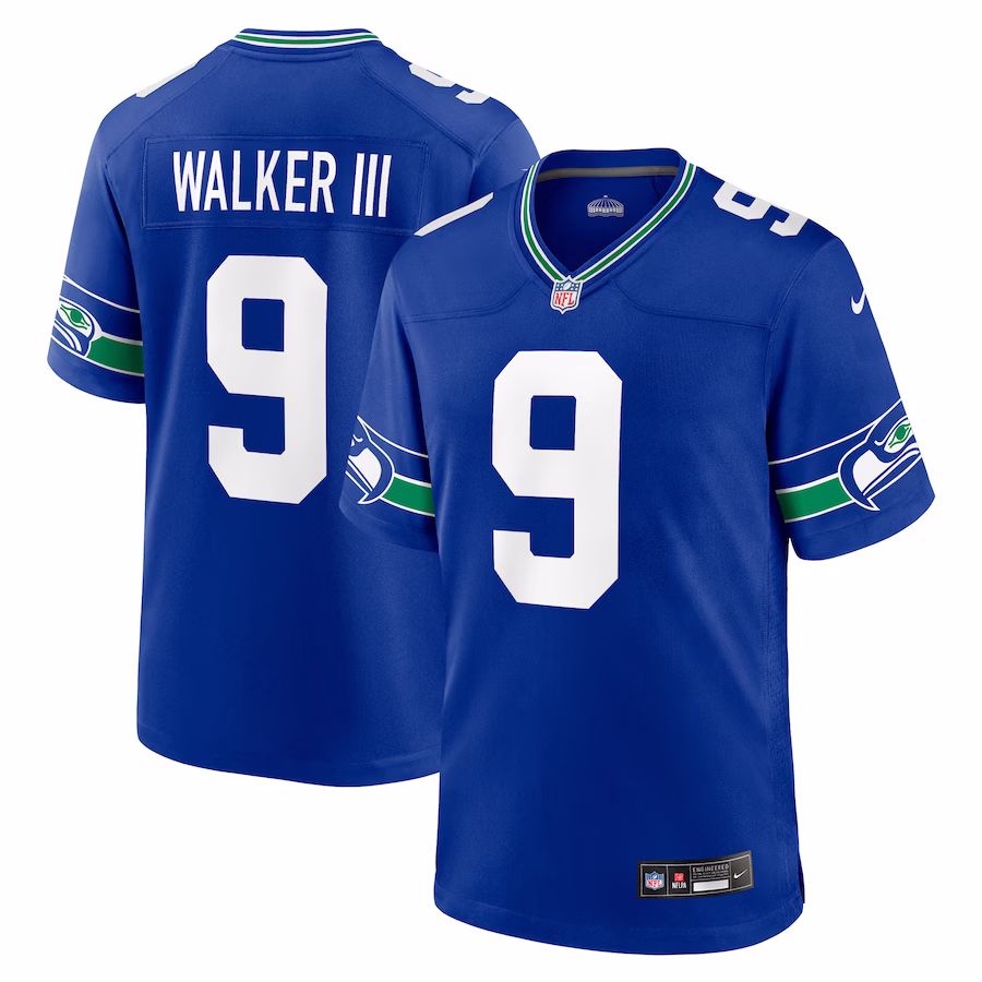 Men's Seattle Seahawks Kenneth Walker III Royal Throwback Player Game Jersey