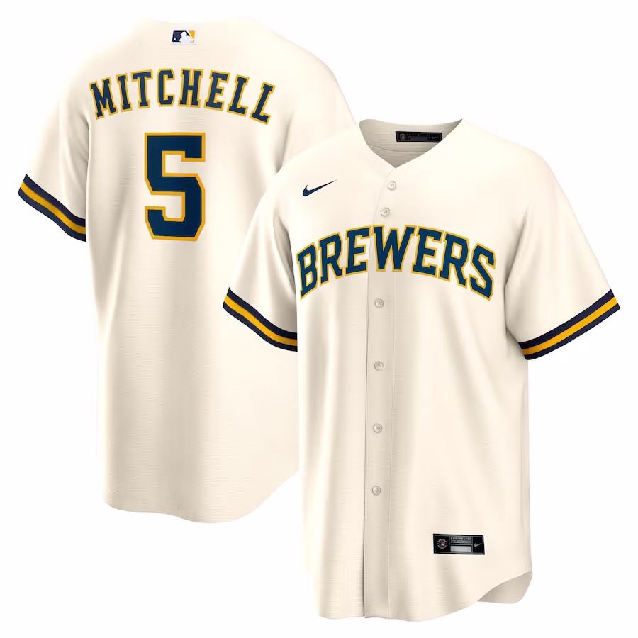Men's Milwaukee Brewers Garrett Mitchell Cream Replica Player Jersey