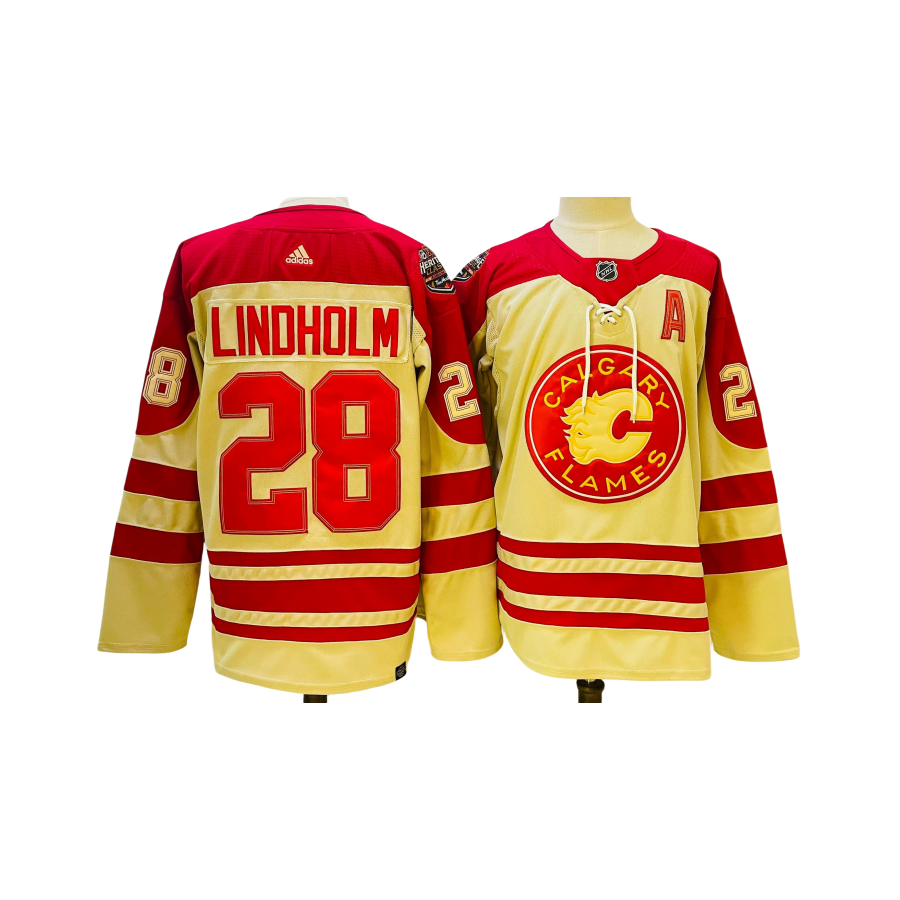Men's Calgary Flames Elias Lindholm Cream 2023 NHL Heritage Classic Authentic Player Jersey