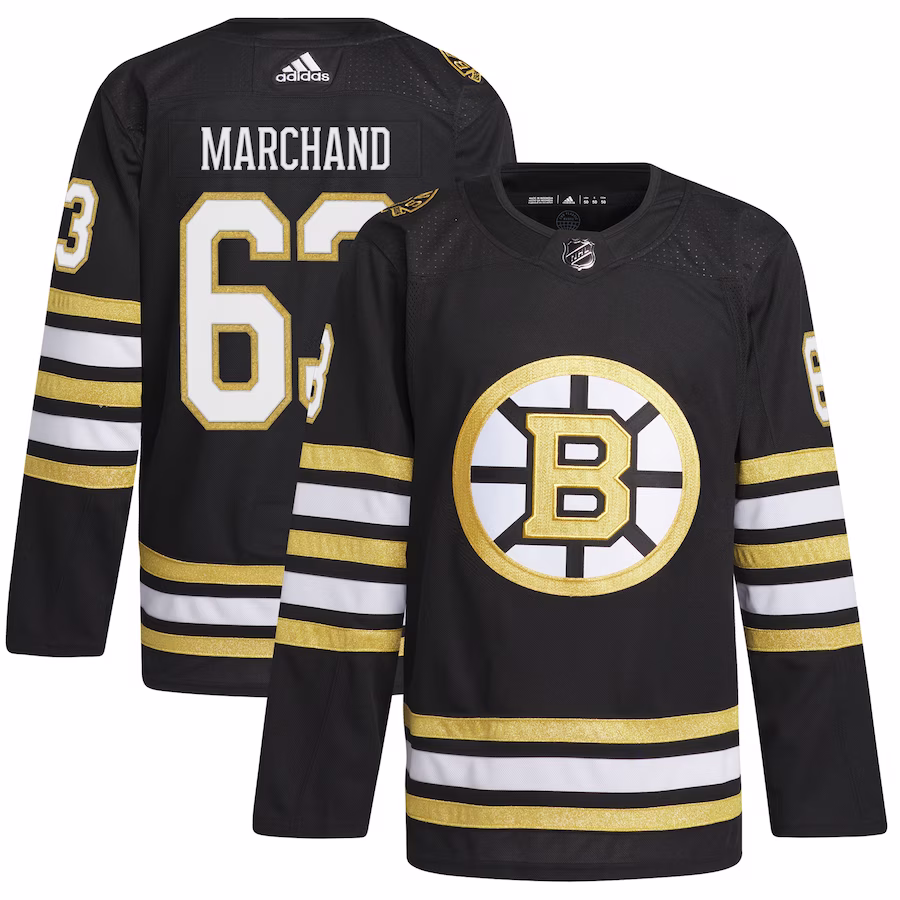 Men's Boston Bruins Brad Marchand Black Primegreen 100th Anniversary Authentic Player Jersey