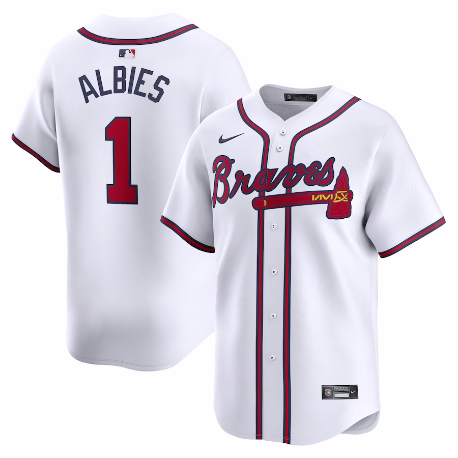 Men's Atlanta Braves Ozzie Albies White Home Limited Player Jersey