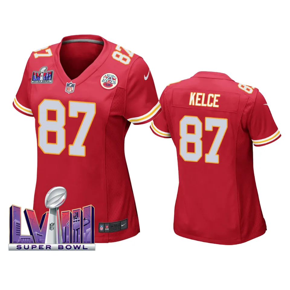 Women Super Bowl LVIII Kansas City Chiefs Travis Kelce Red Game Jersey