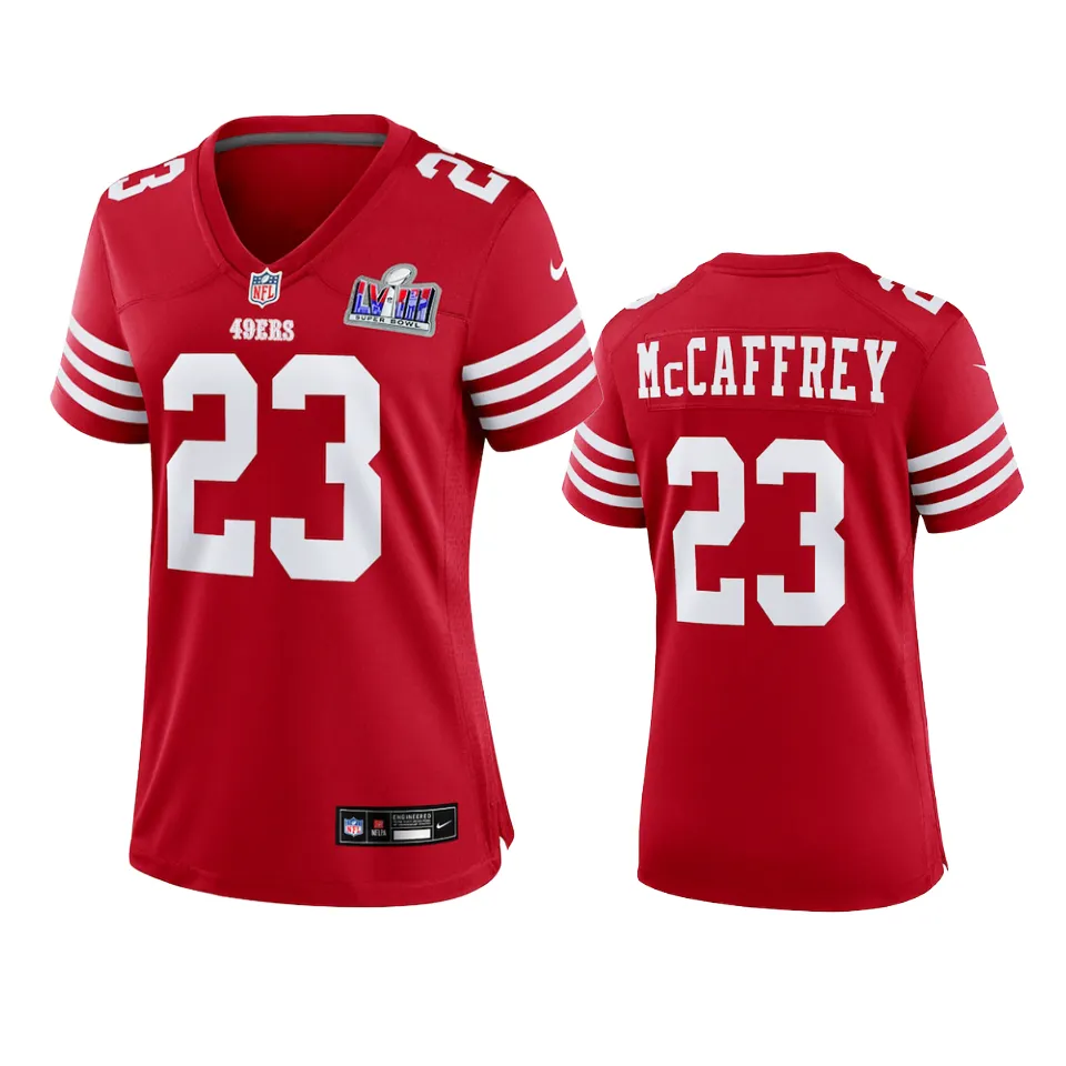 Women San Francisco 49ers Christian McCaffrey Scarlet Super Bowl LVII Game Jersey