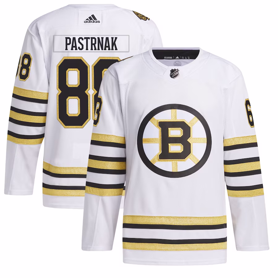 Men's Boston Bruins David Pastrnak White Primegreen 100th Anniversary Authentic Player Jersey