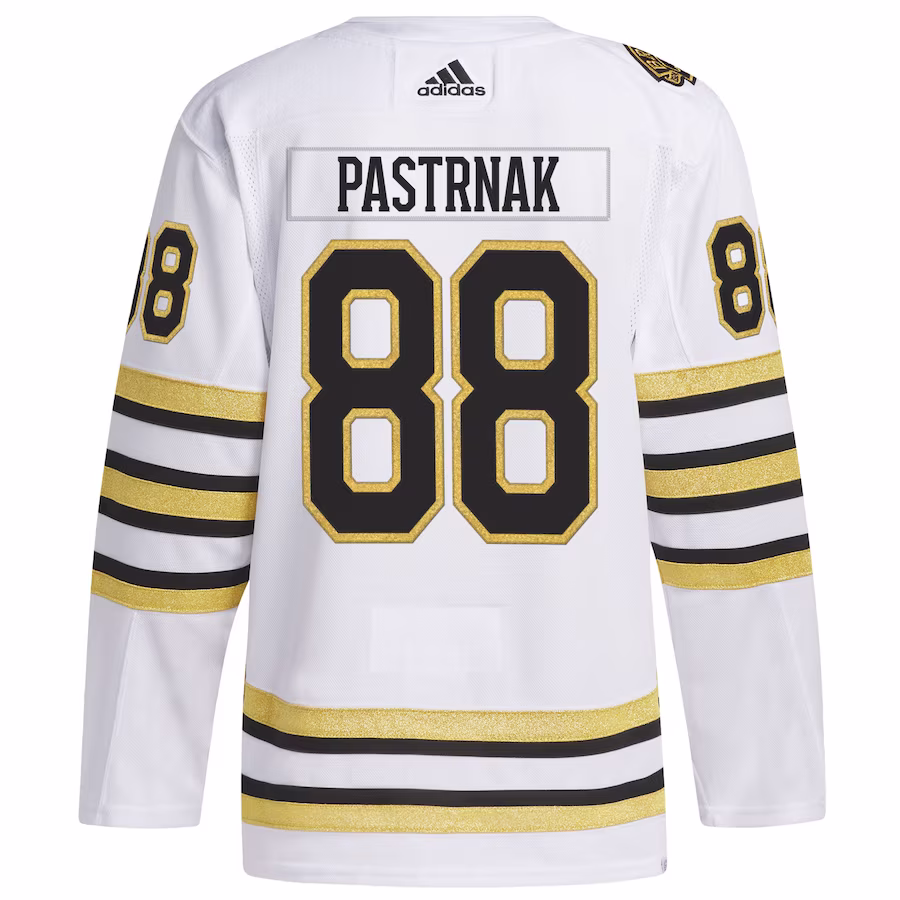 Men's Boston Bruins David Pastrnak White Primegreen 100th Anniversary Authentic Player Jersey
