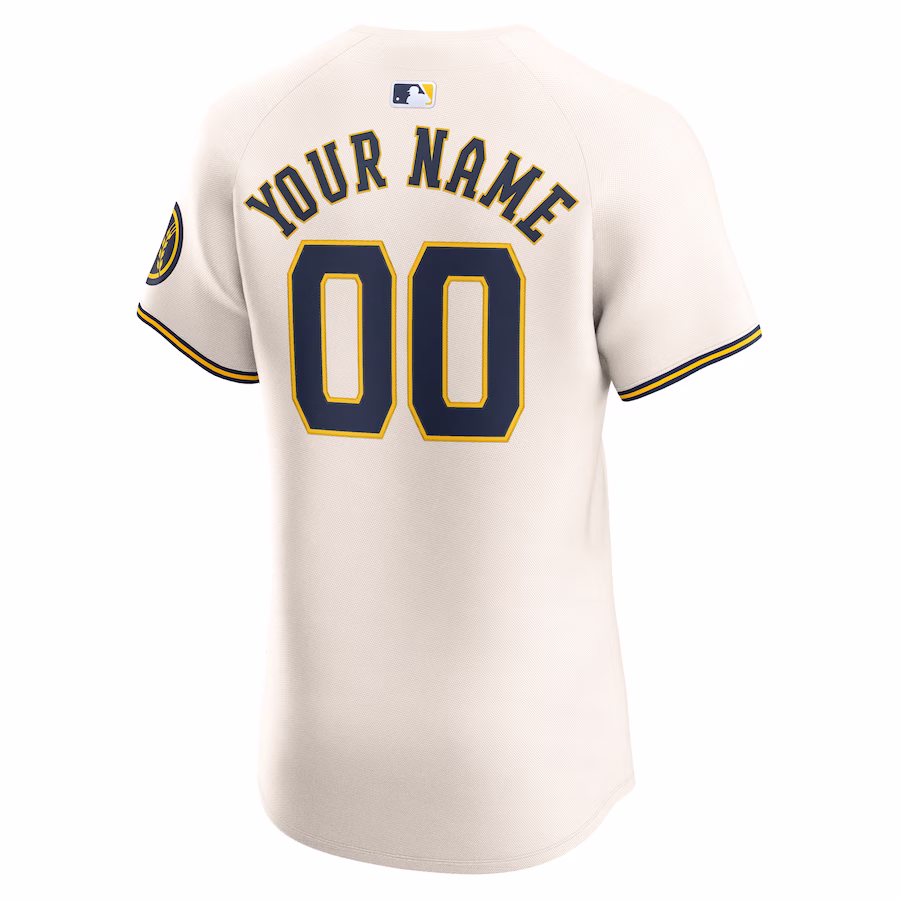 Custom Men's Milwaukee Brewers Nike Cream Home Elite Jersey