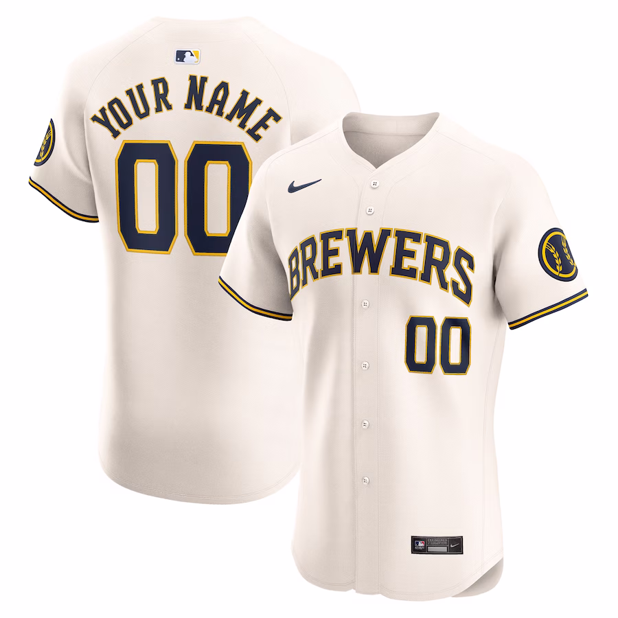 Custom Men's Milwaukee Brewers Nike Cream Home Elite Jersey