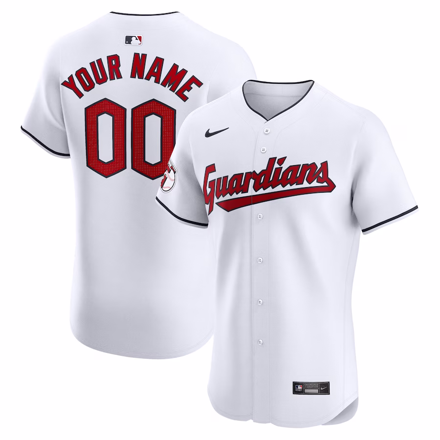 Custom Men's Cleveland Guardians White Home Elite Jersey