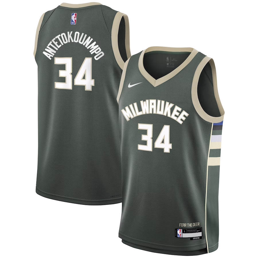 Youth Milwaukee Bucks Giannis Antetokounmpo Hunter Green Swingman Jersey - Icon Edition
