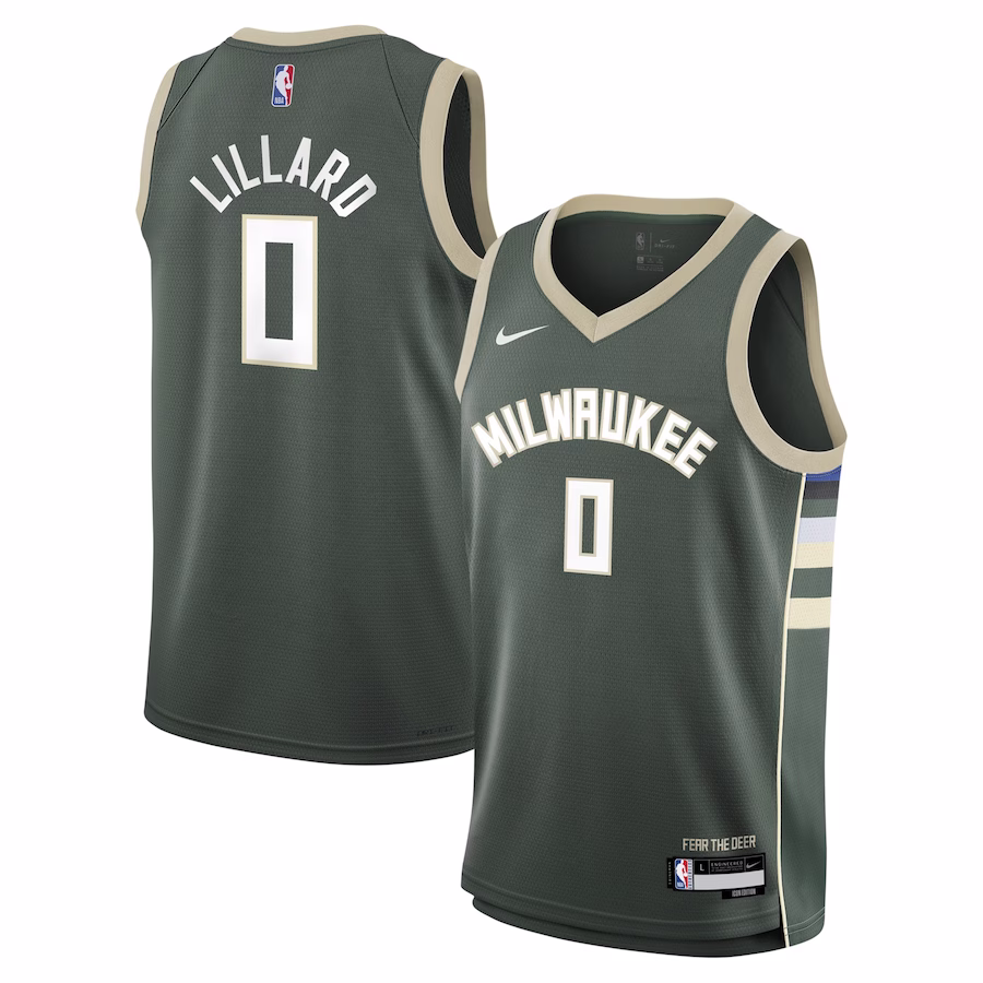 Youth Milwaukee Bucks Damian Lillard Hunter Green Swingman Jersey - Icon Edition