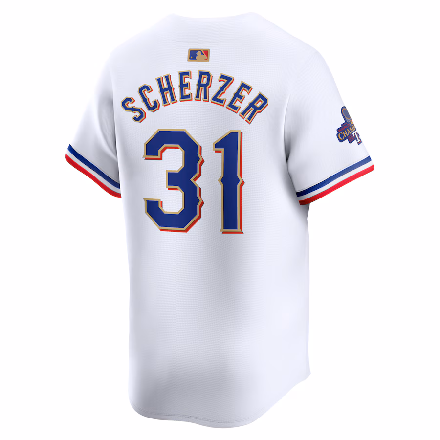 Men's Texas Rangers Max Scherzer Nike White 2024 Gold Collection Limited Player Jersey