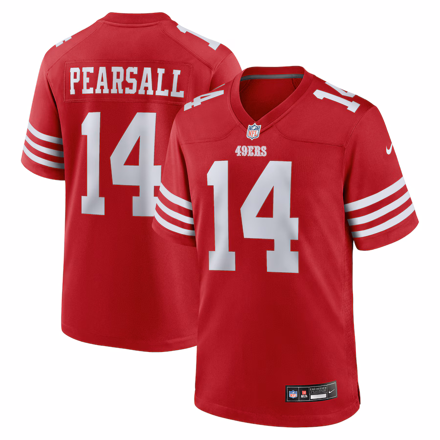 Men's San Francisco 49ers Ricky Pearsall Scarlet 2024 NFL Draft First Round Pick Player Game Jersey