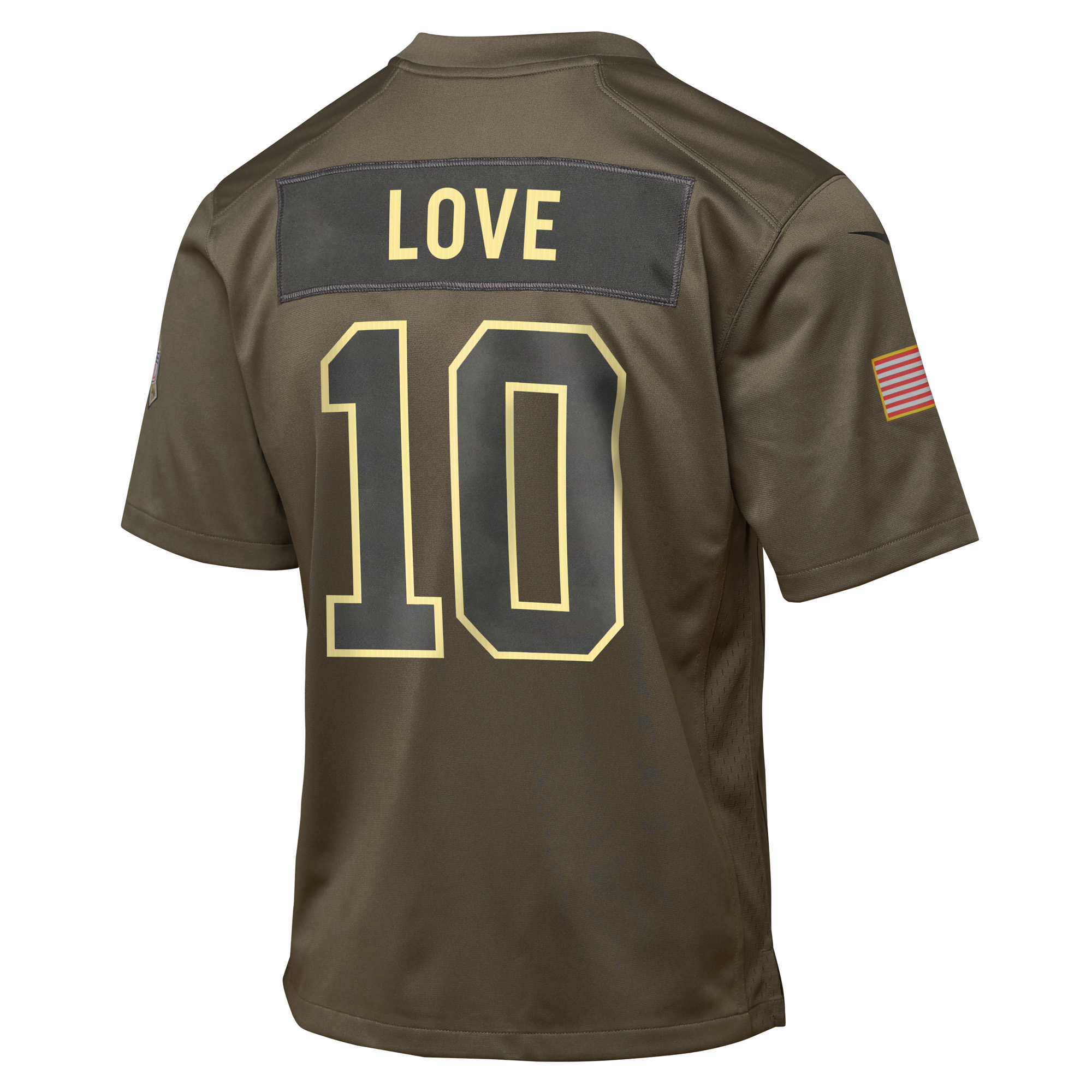 Youth Green Bay Packers Jordan Love Olive 2025 Salute to Service Game Jersey
