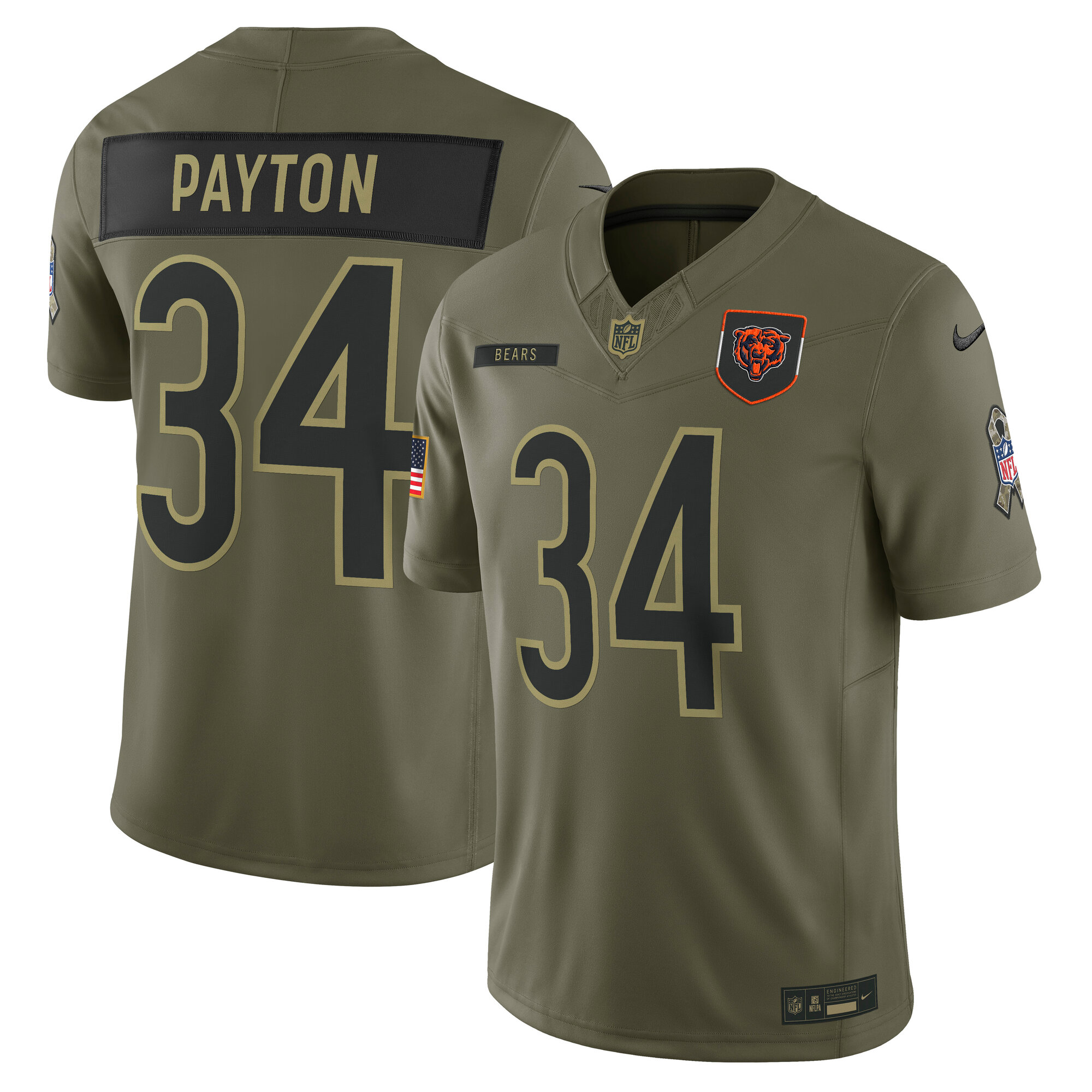 Men's Chicago Bears Walter Payton Olive 2025 Salute to Service Retired Limited Jersey