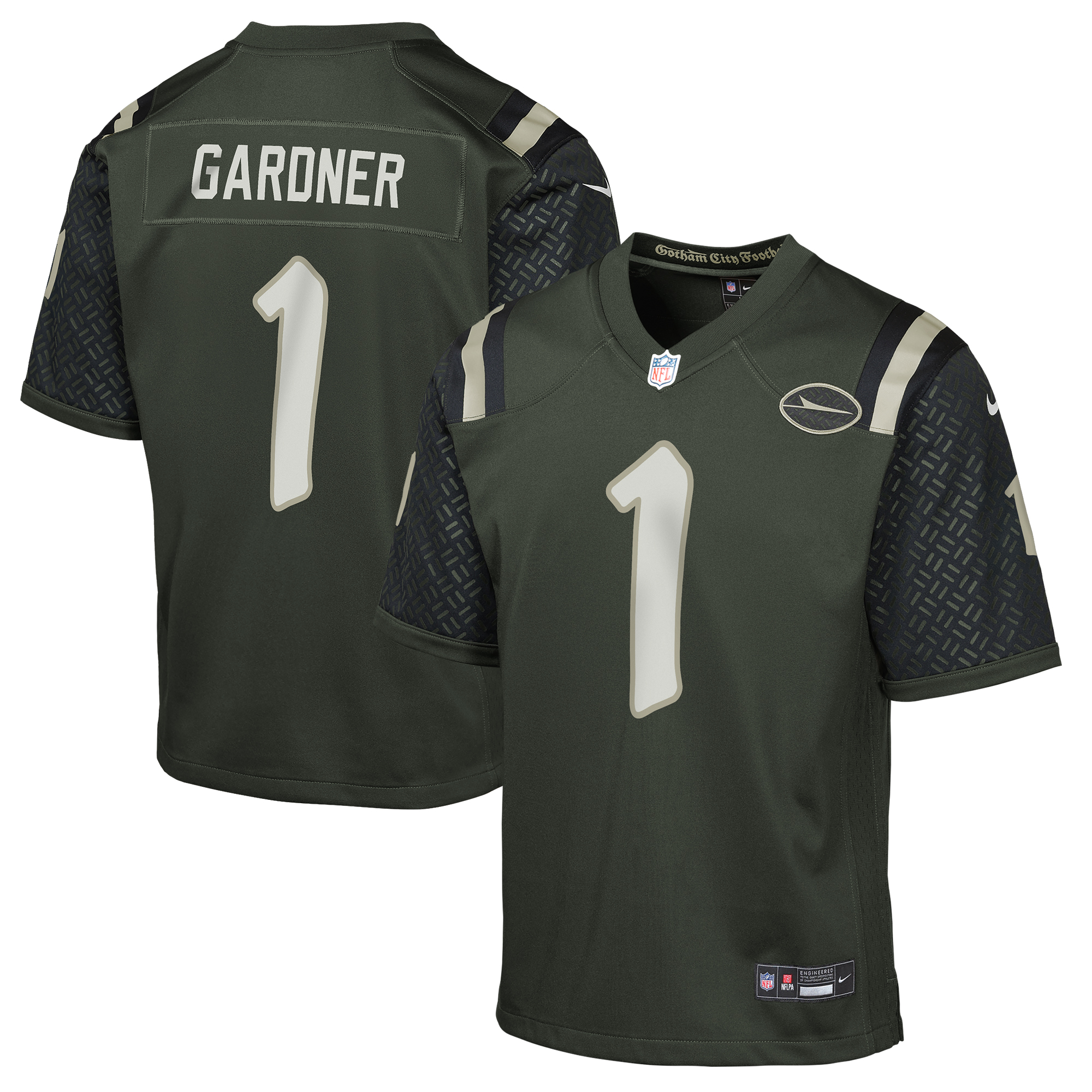 Youth New York Jets Ahmad Sauce Gardner Gotham Green 2025 Rivalries Collection Game Jersey