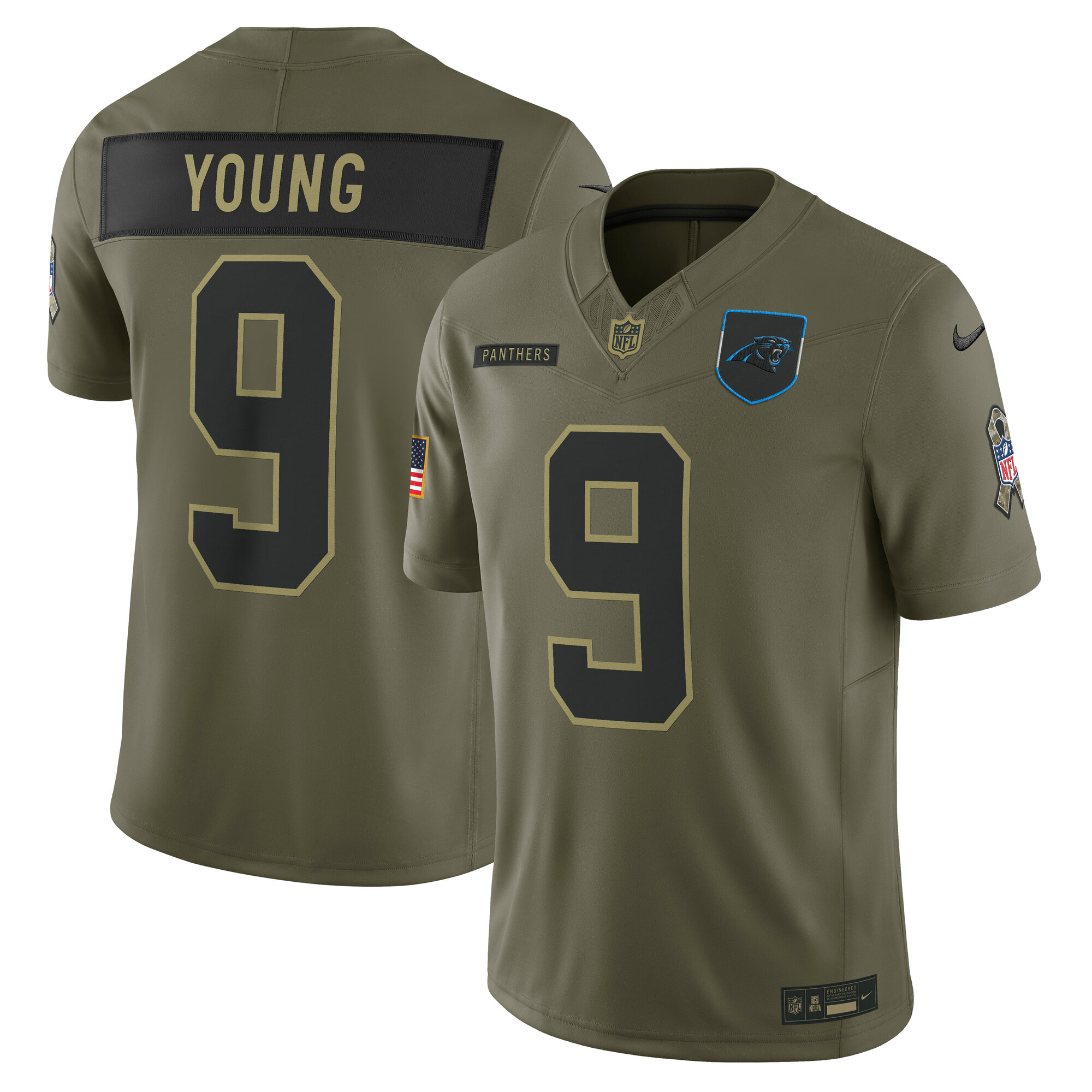 Men's Carolina Panthers Bryce Young Olive 2025 Salute to Service Limited Jersey