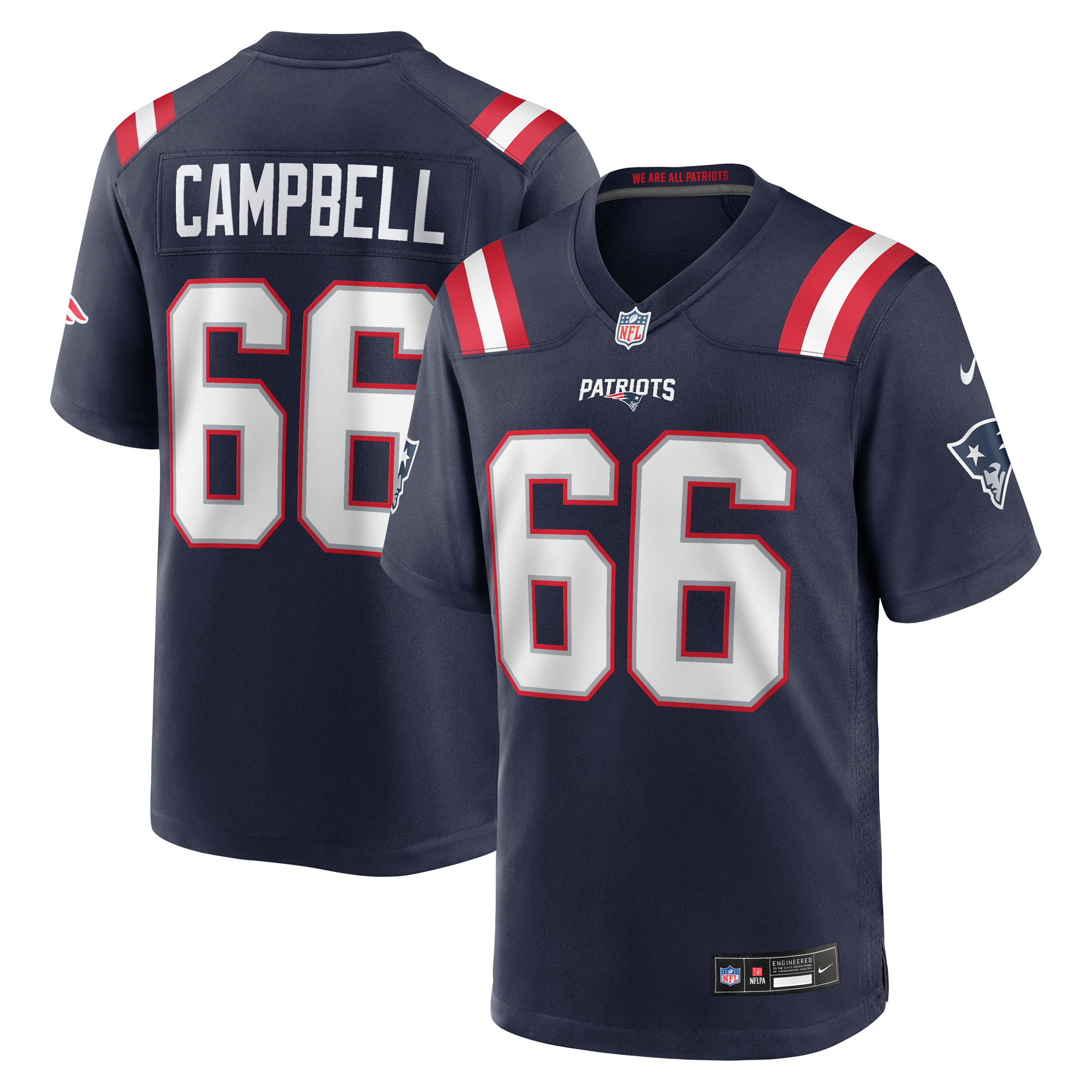Men's New England Patriots Will Campbell Navy 2025 NFL Draft First Round Pick Game Jersey