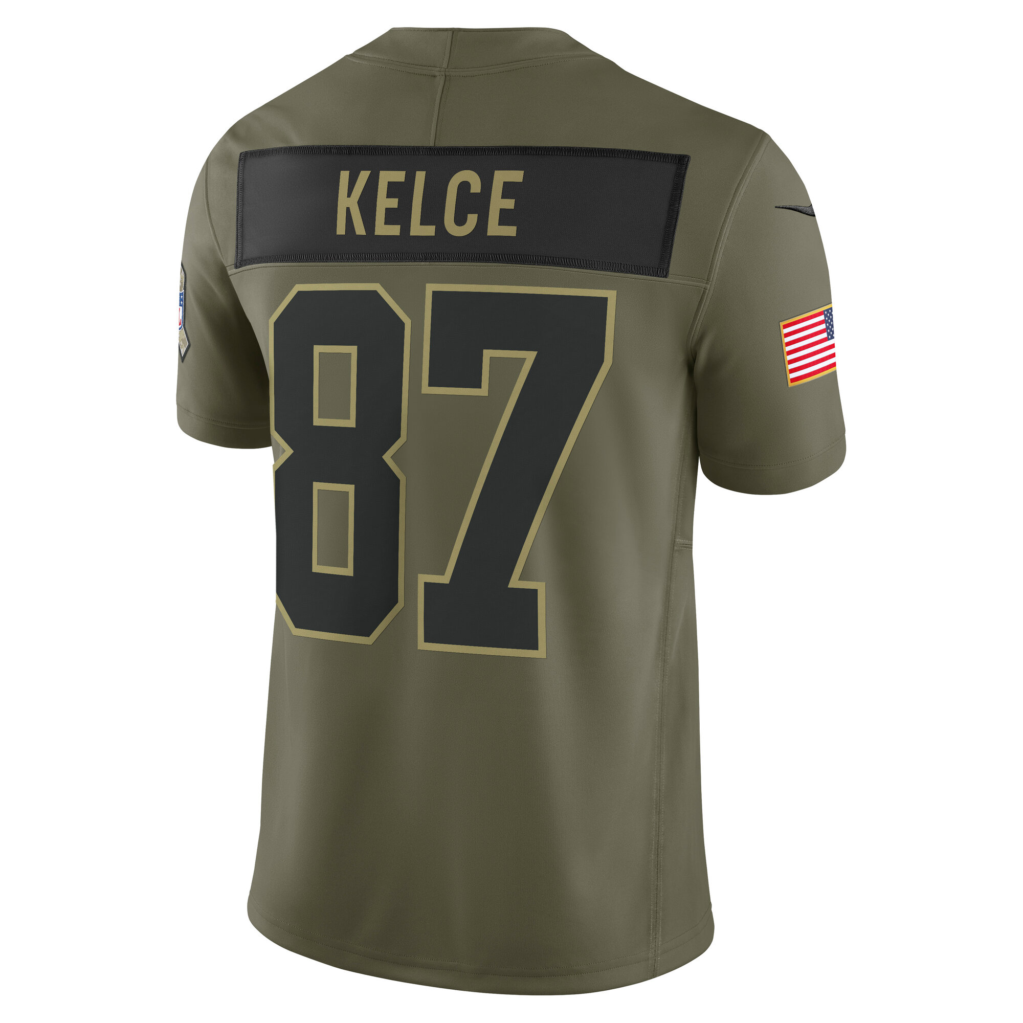 Men's Kansas City Chiefs Travis Kelce Olive 2025 Salute to Service Limited Jersey