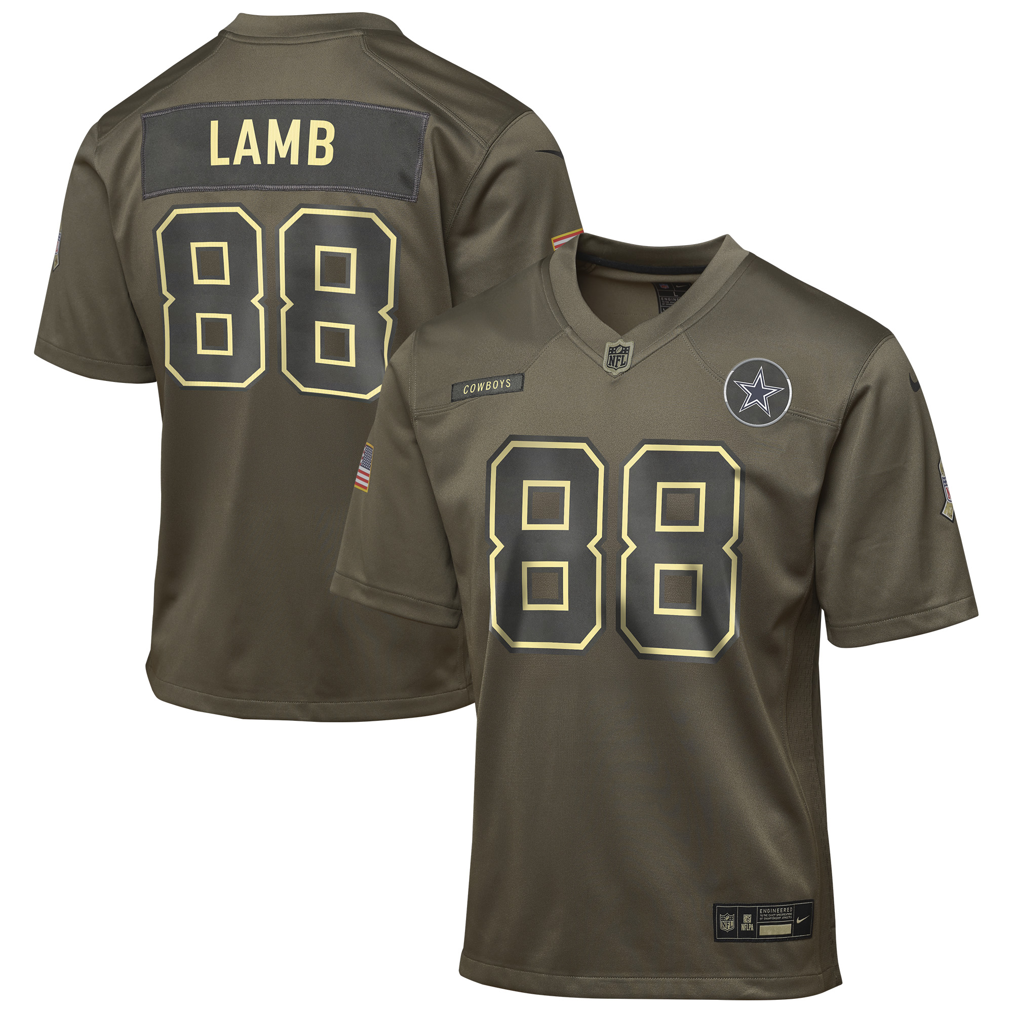 Youth Dallas Cowboys CeeDee Lamb Olive 2025 Salute to Service Game Jersey