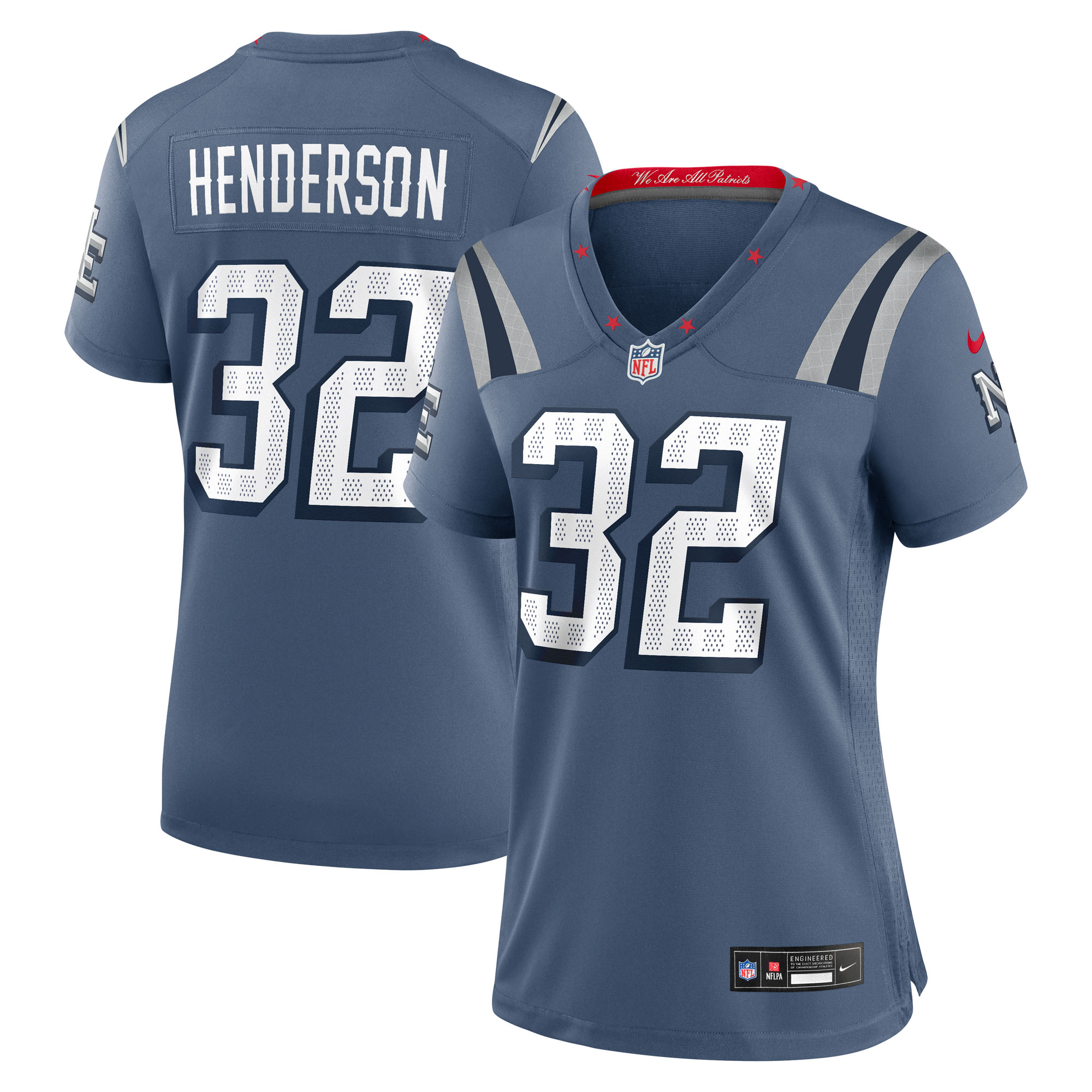 Women's New England Patriots TreVeyon Henderson Storm Blue 2025 Rivalries Collection Game Jersey