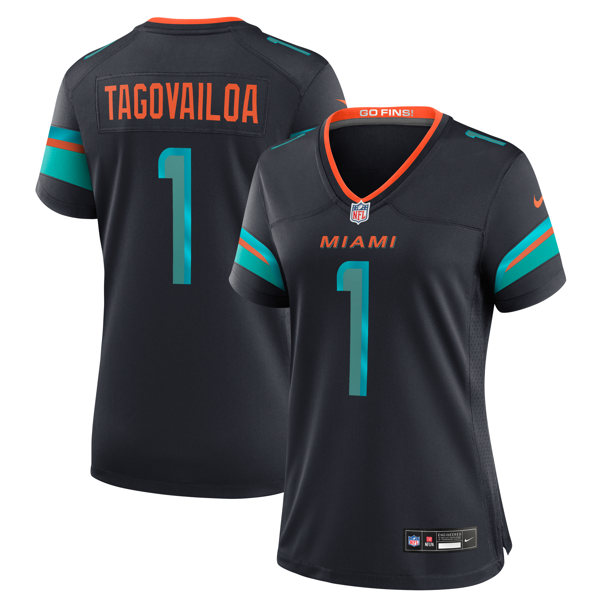 Women's Miami Dolphins Tua Tagovailoa Pitch Blue 2025 Rivalries Collection Game Jersey
