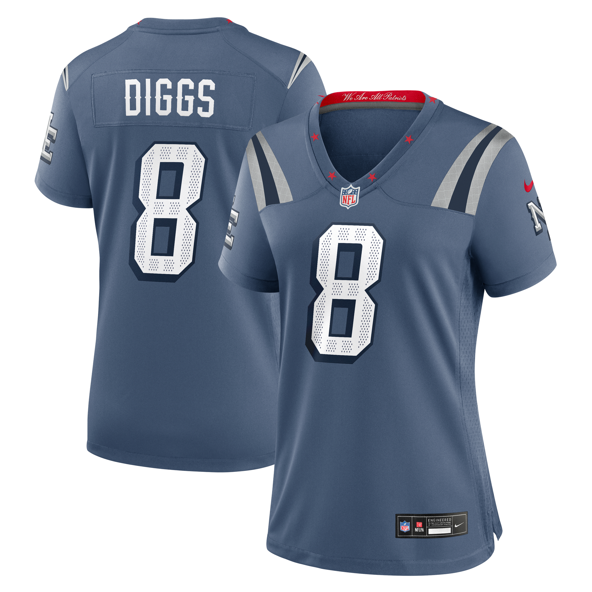 Women's New England Patriots Stefon Diggs Storm Blue 2025 Rivalries Collection Game Jersey