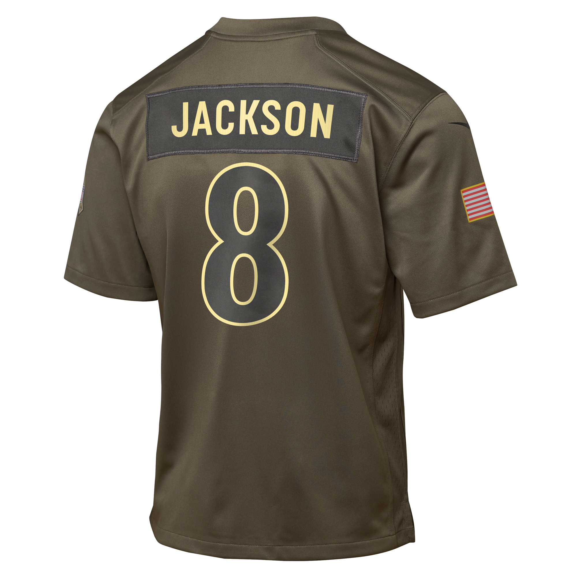 Youth Baltimore Ravens Lamar Jackson Olive 2025 Salute to Service Game Jersey