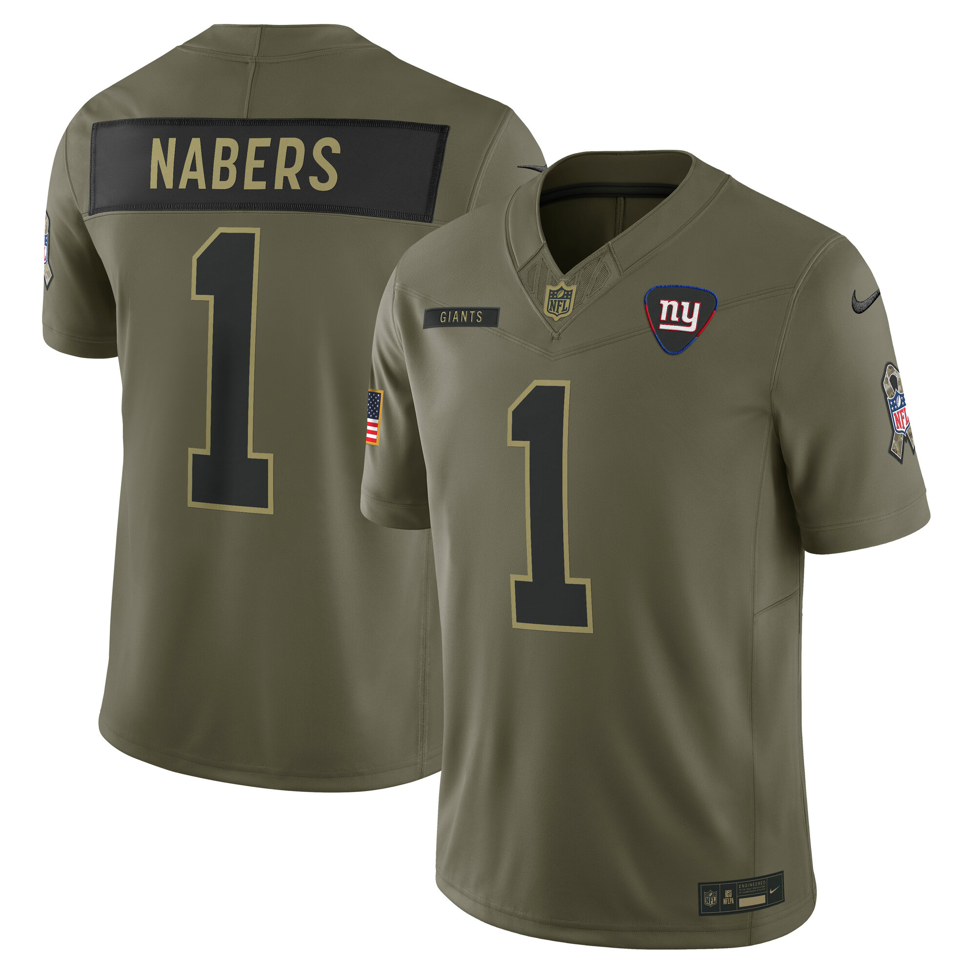 Men's New York Giants Malik Nabers Olive 2025 Salute to Service Limited Jersey