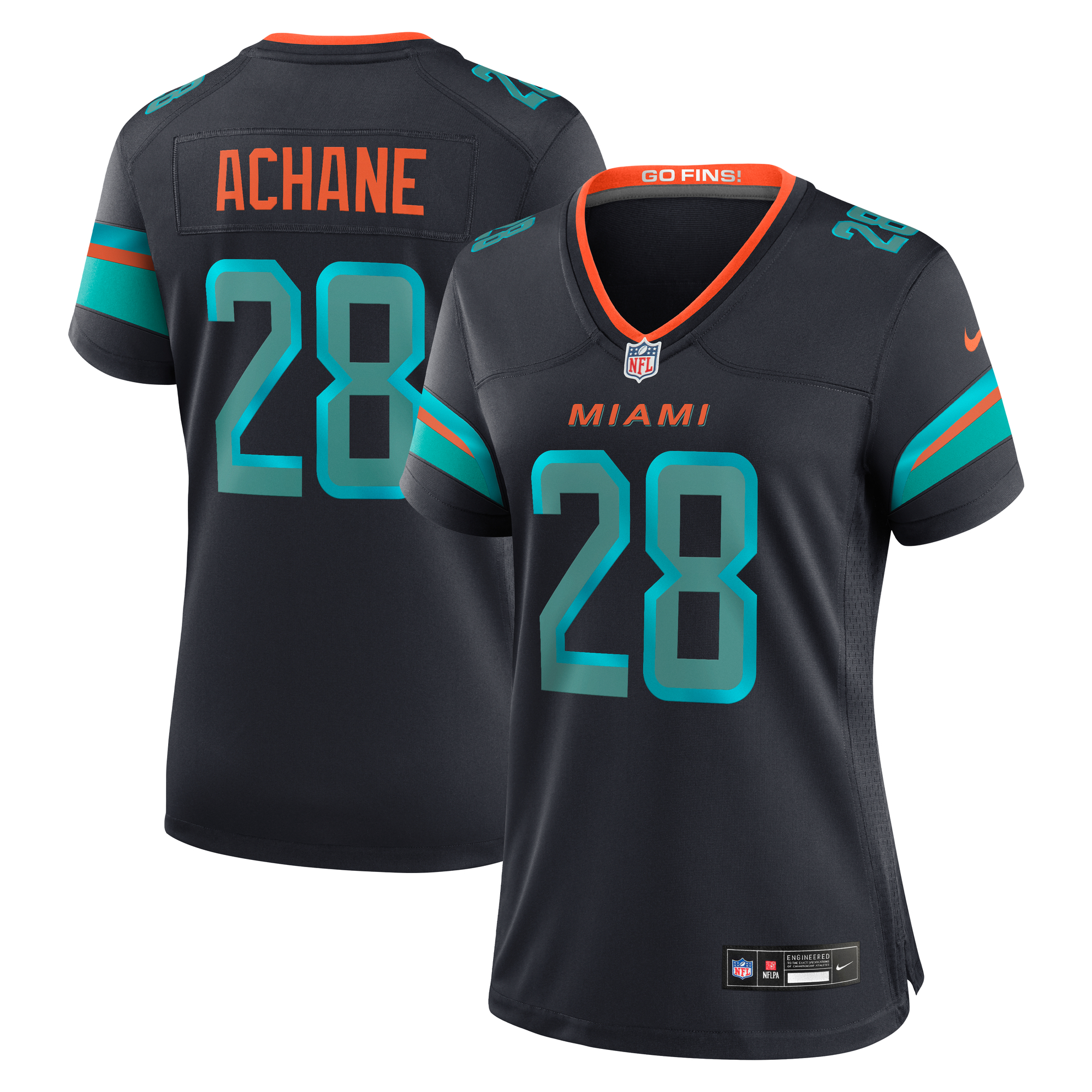 Women's Miami Dolphins De’Von Achane Pitch Blue 2025 Rivalries Collection Game Jersey
