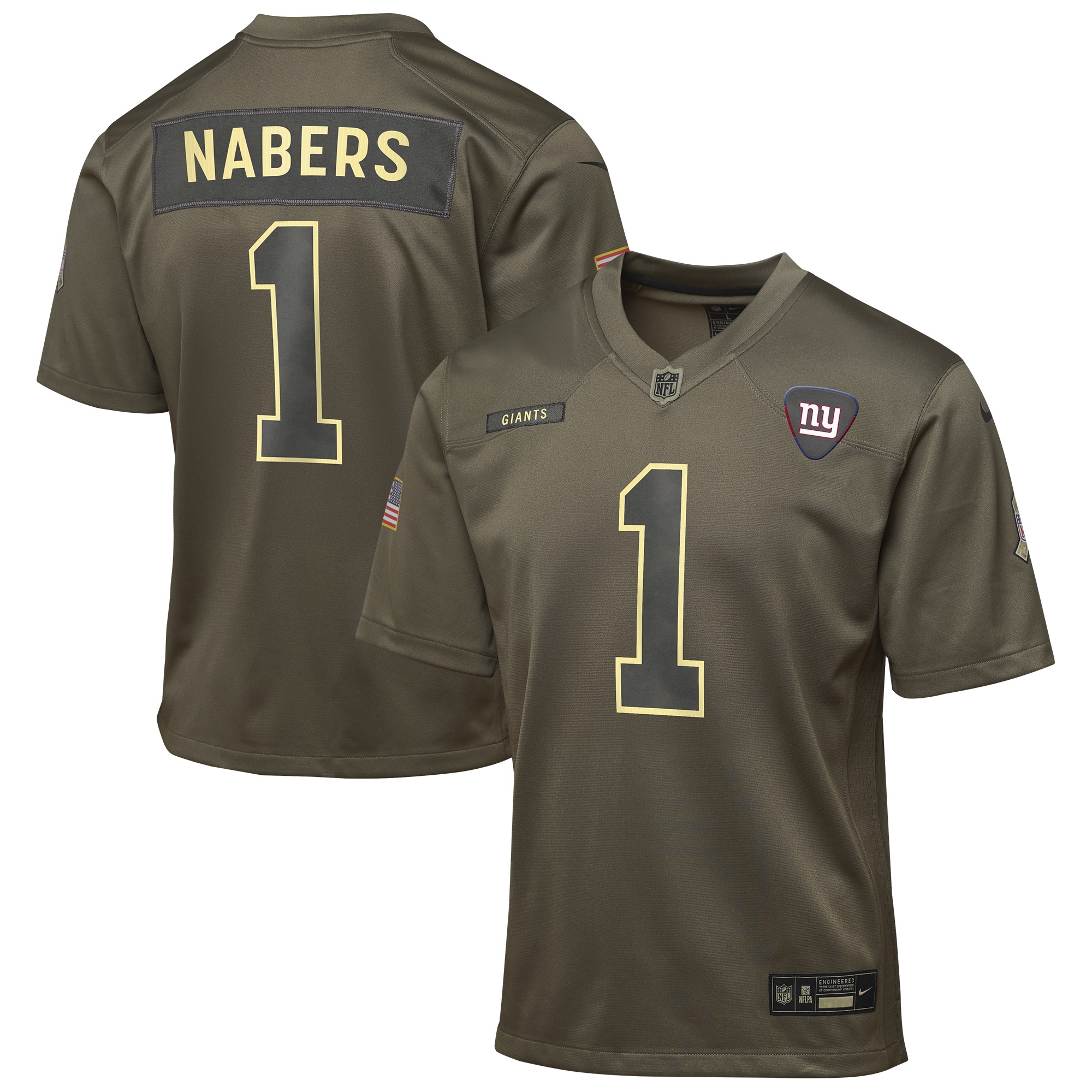 Youth New York Giants Malik Nabers Olive 2025 Salute to Service Game Jersey