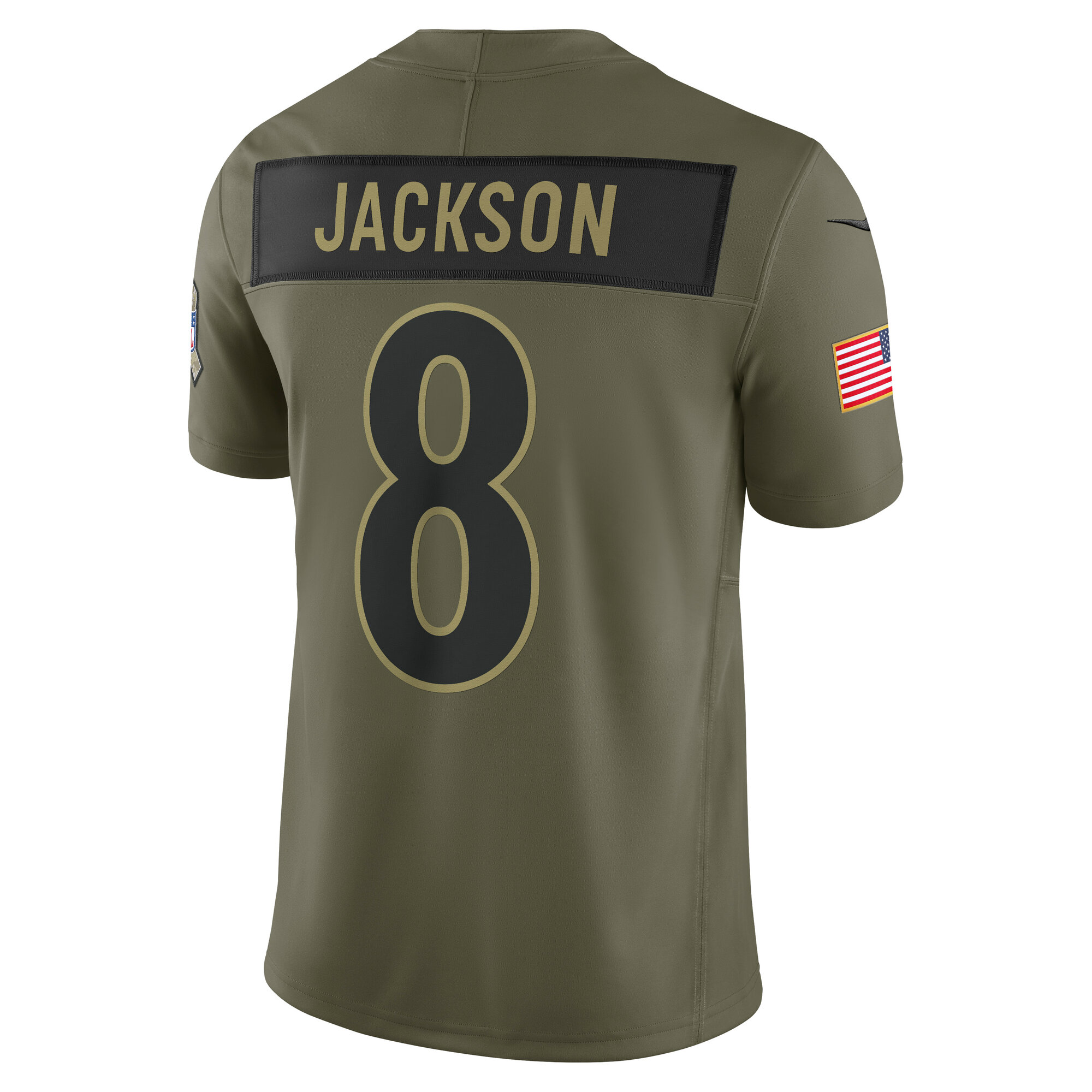 Men's Baltimore Ravens Lamar Jackson Olive 2025 Salute to Service Limited Jersey