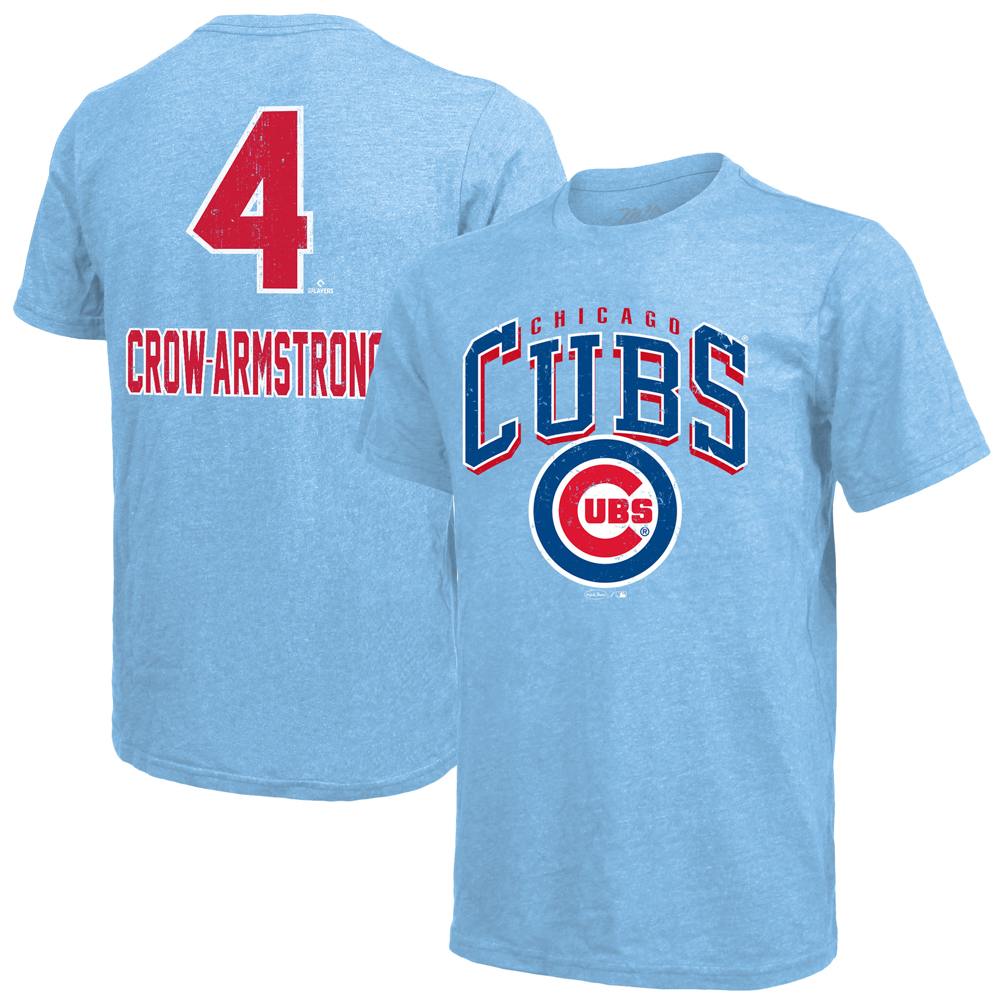 Men's Chicago Cubs Pete Crow-Armstrong Majestic Threads Light Blue Triblend Name & Number T-Shirt