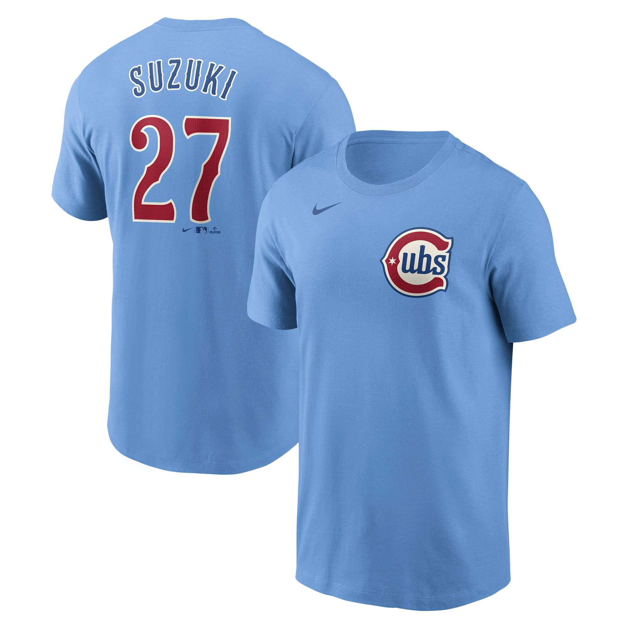 Men's Chicago Cubs Seiya Suzuki Baby Blue Fuse Name & Number T-Shirt