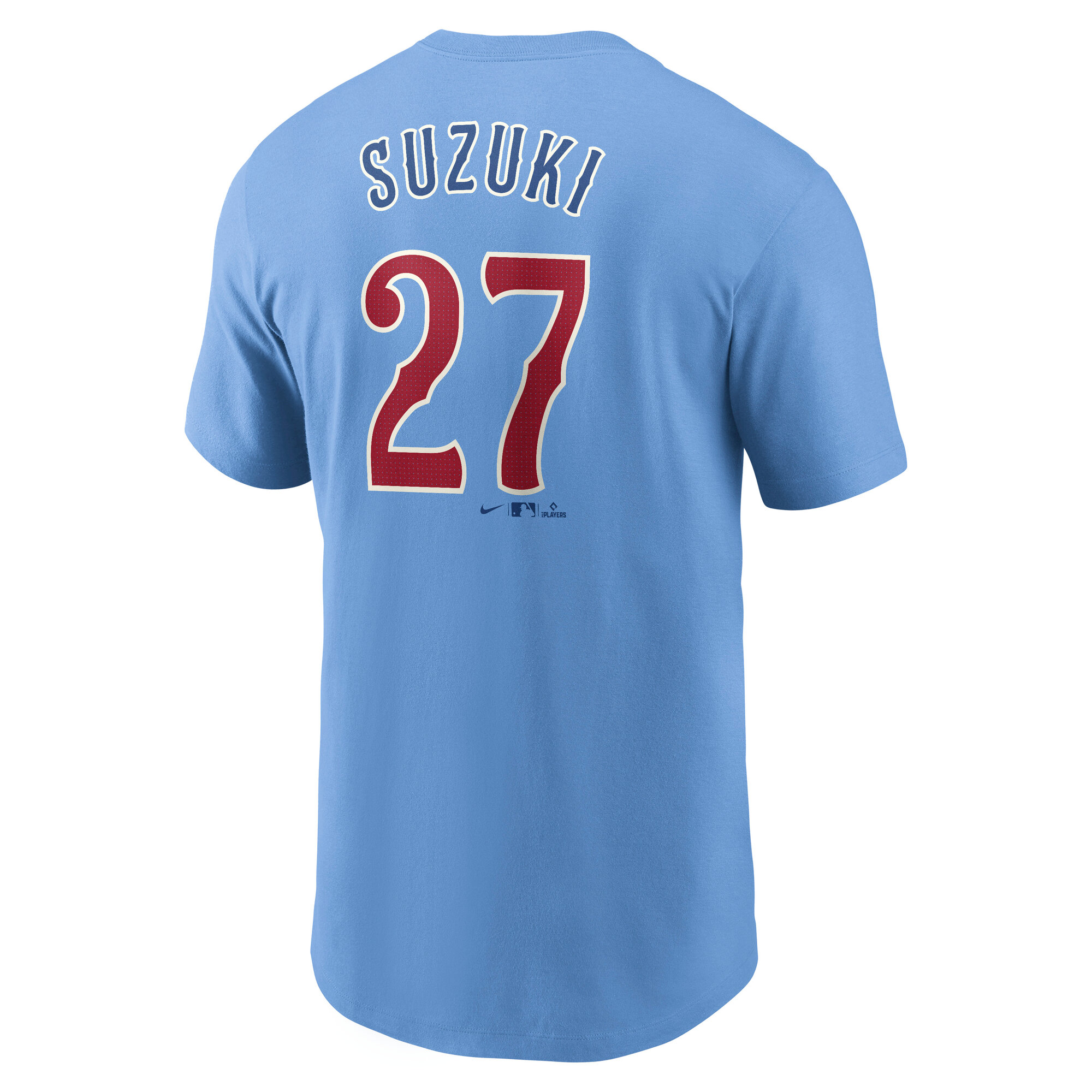 Men's Chicago Cubs Seiya Suzuki Baby Blue Fuse Name & Number T-Shirt