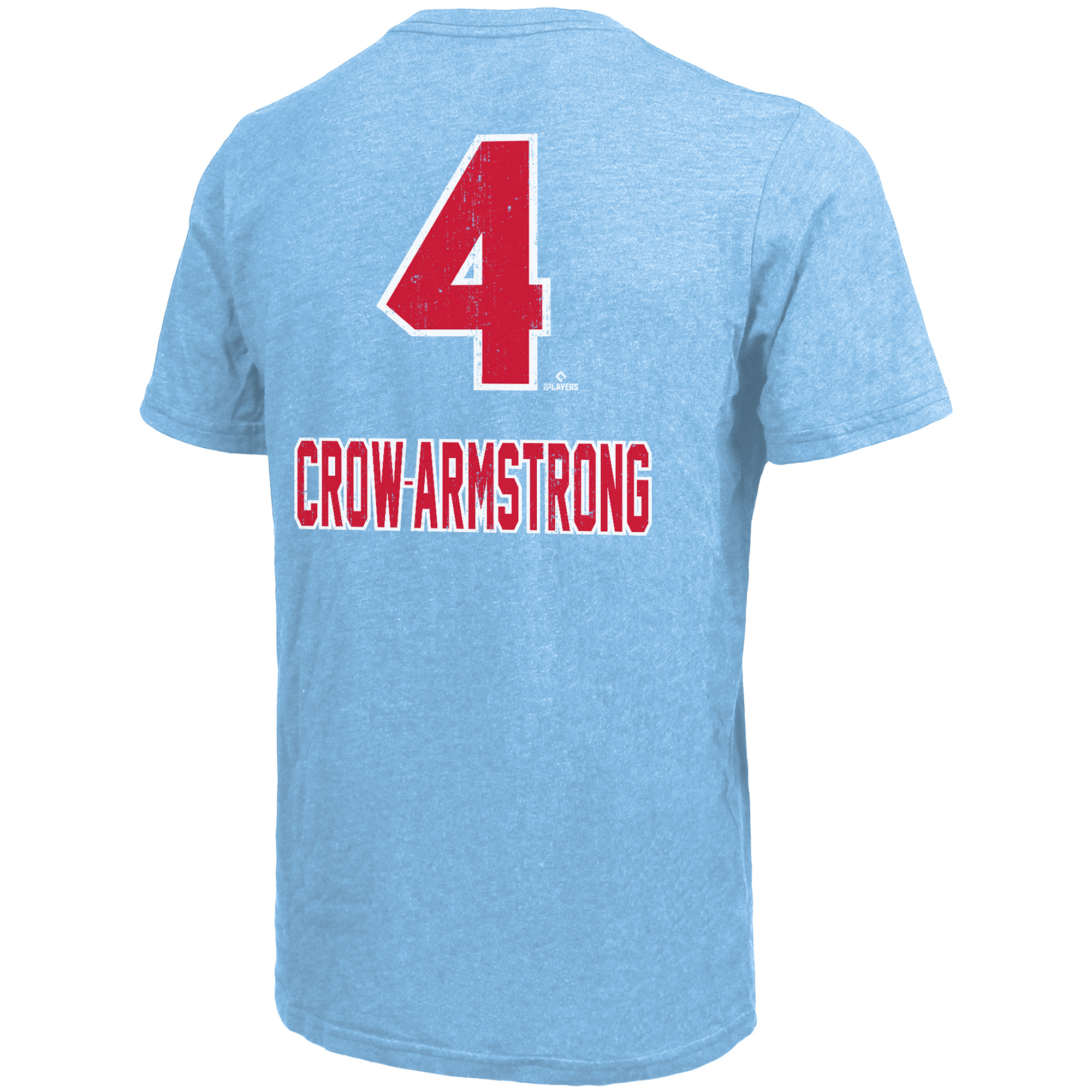 Men's Chicago Cubs Pete Crow-Armstrong Majestic Threads Light Blue Triblend Name & Number T-Shirt