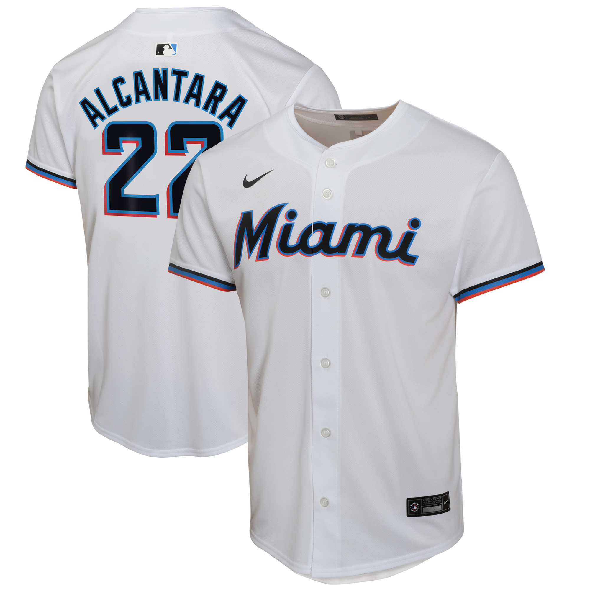 Youth Miami Marlins Sandy Alcantara White Home Game Player Jersey